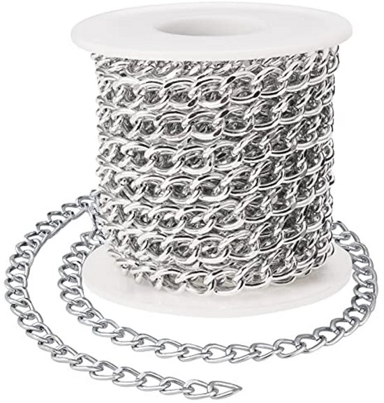 Chaîne à Mailles en Aluminium 5 Mètres pour Bijoux - Argent, Légère et Confortable