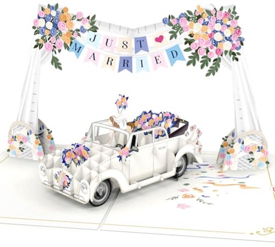 Edition Seidel Premium vierkante wenskaart voor bruiloft met envelop. Huwelijkskaart wenskaart vermalen Just Married oldtimer ballonnen hart (HQ121 SW025