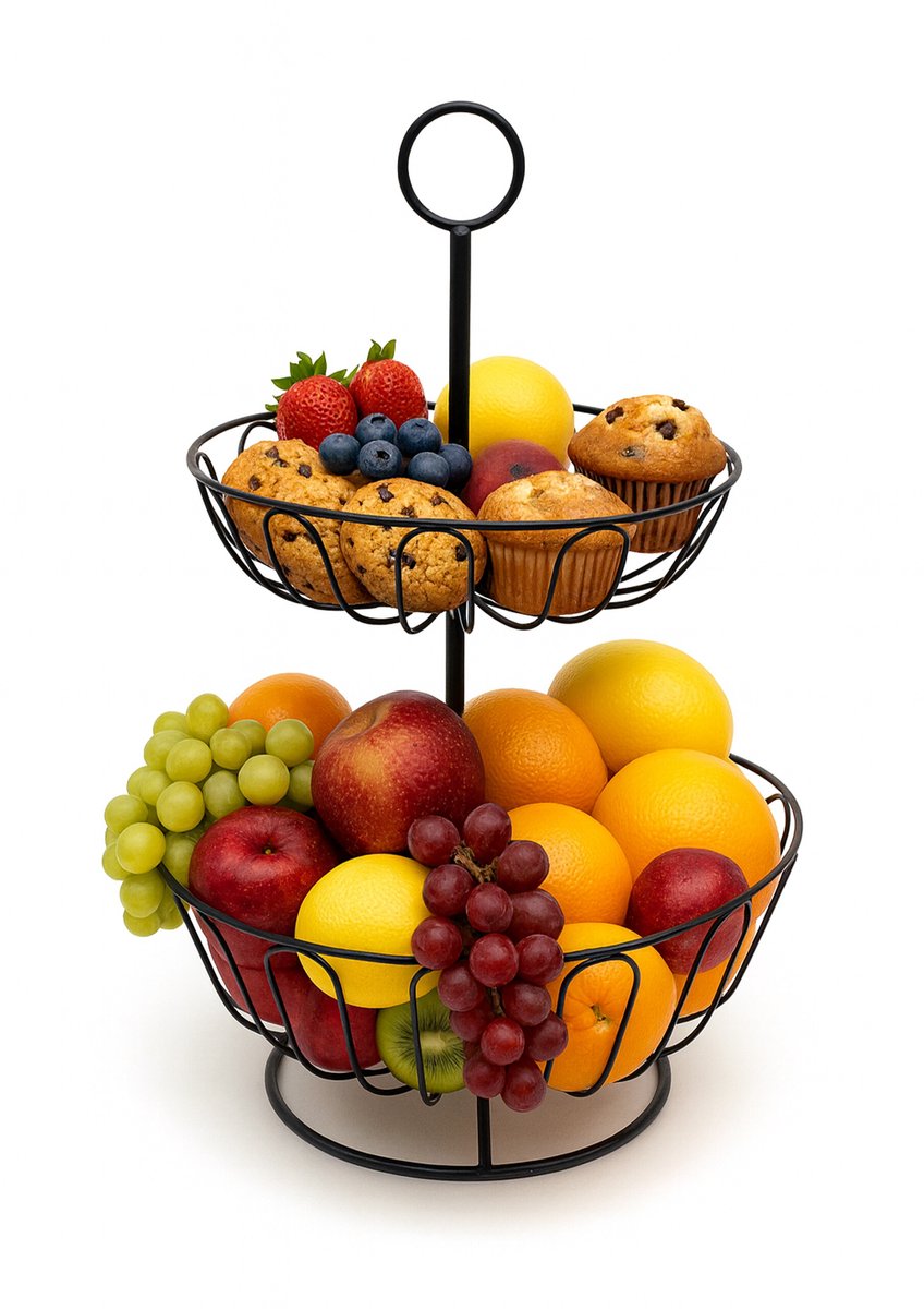 Fruitschaal etagère - 2 laags - metaal - zwart