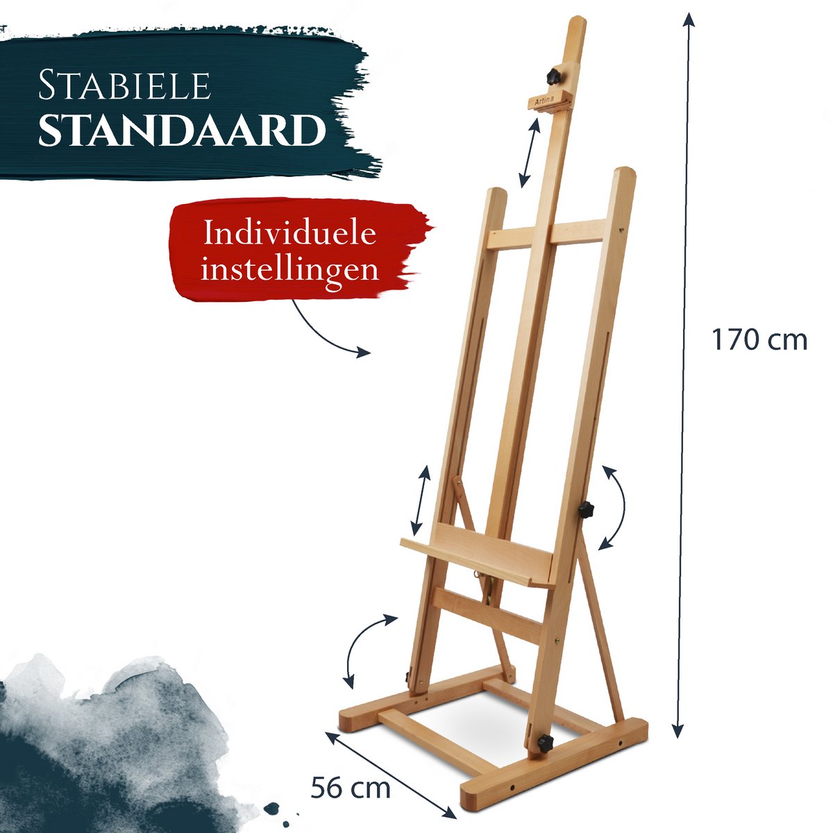 Artina Siena Easel, Solid Wood Easel Made of Oiled Beech Wood for Canvas up to 125 cm, Foldable and Height-adjustable Easel Artina Siena Easel, Solid Wood Easel Made of Oiled Beech Wood for Canvas up to 125 cm, Foldable and Height-adjustable Easel