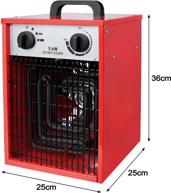 5KW Elektrische Kachelventilator, Industriële Kachel Met Stroomkabel Elektrische Kachel Met 3 Warmtestanden Geintegreerde Thermostaat Overbelastingsbeveiliging Zwart