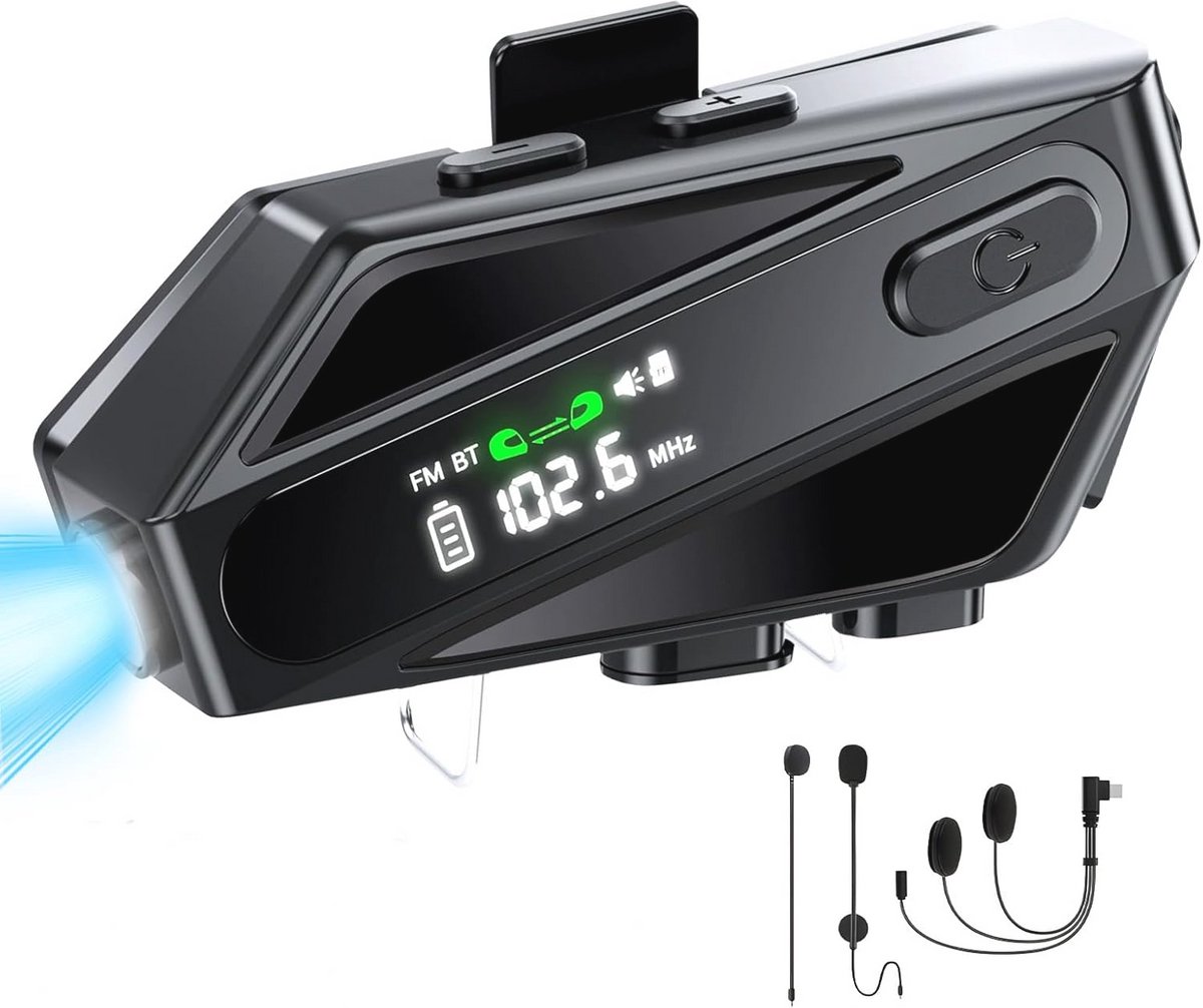 Bluetooth headset voor motorhelmen met intercom, FM, IPX6 waterdicht en een bereik van 450-600 m