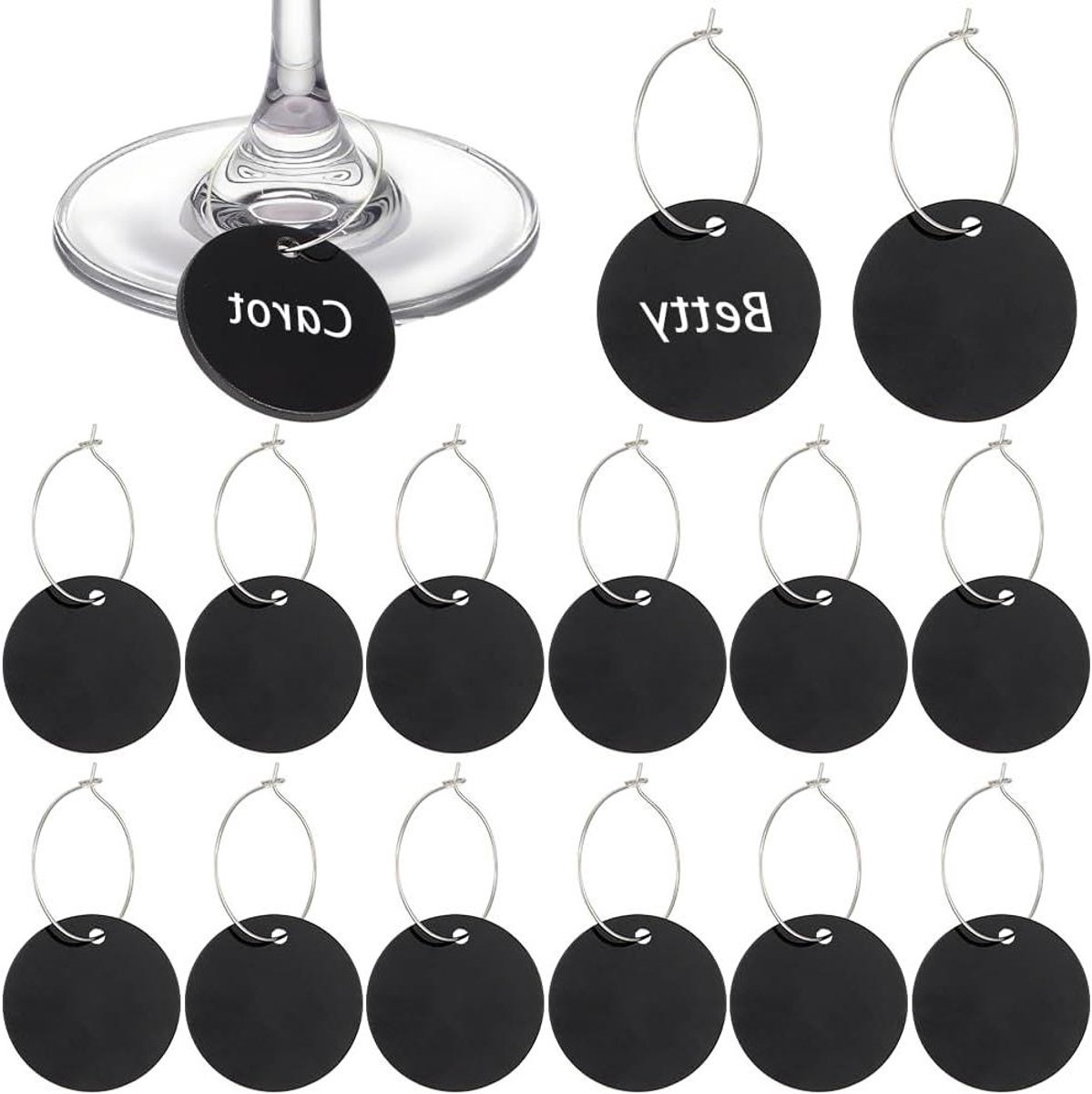 Provento - Acryl Wijnhangers met Ronde Witte Etiketten voor Wijnglazen - Set van 50 stuks met Lege Tafelkaarten - Ideaal voor Champagne, Cocktails en Feestdiners.