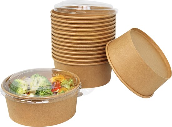 KURTT Kraft contenants de préparation de repas avec couvercle 750 ml (25 pièces) boîte à lunch à salade allant au micro-ondes, contenants de stockage hermétiques, également utiles comme contenants à salade