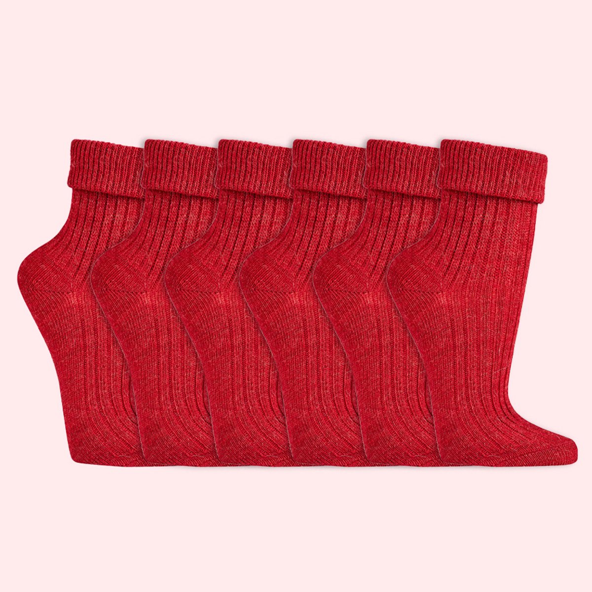Wollen sokken | Dames sokken | 100% Natuurlijk | Kleur: Rood | 35-38 / 39-42 | 6 paar