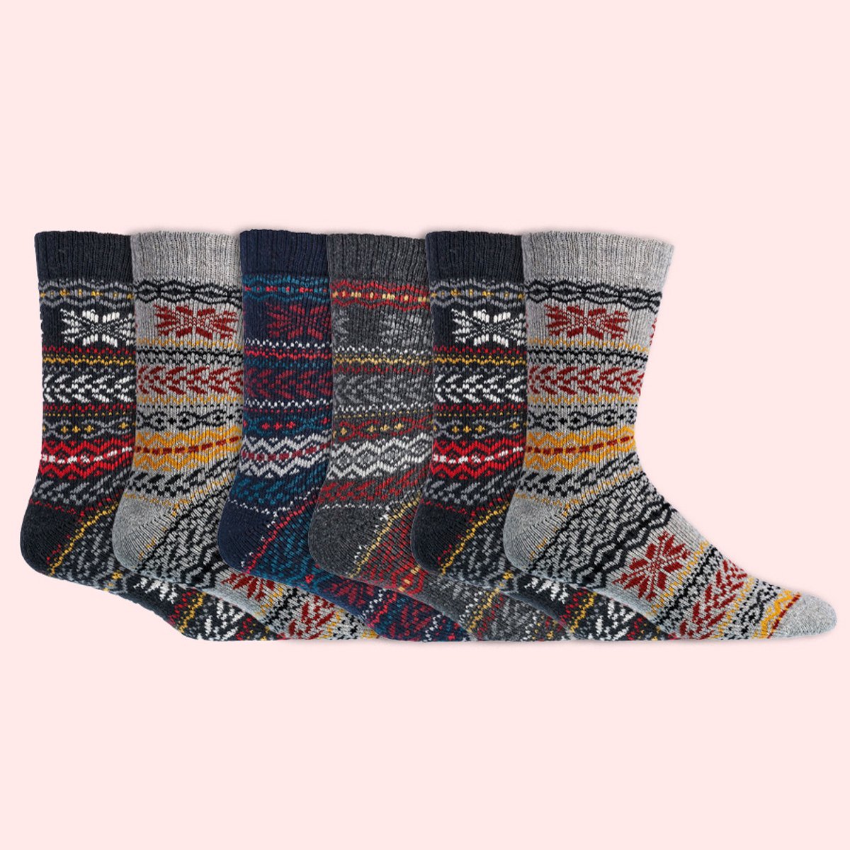 Hygge sokken Wollen sokken Scandinavische print Diverse maten 6 paar Zwart