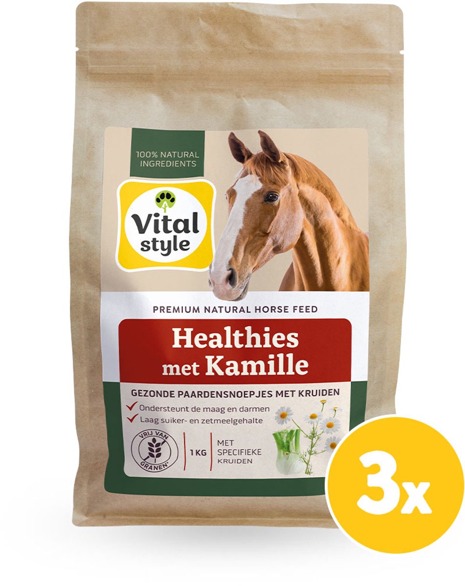 VITALstyle Healthies Met Kamille - Gezonde Paardensnoepjes - Laag In Suiker - Ondersteunt Maag & Darmen - 3 x 1 kg