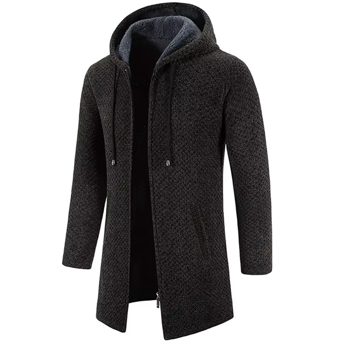 Extra Lang Vest met Capuchon - Rits - Trui - Zwart - Mannen - Mode