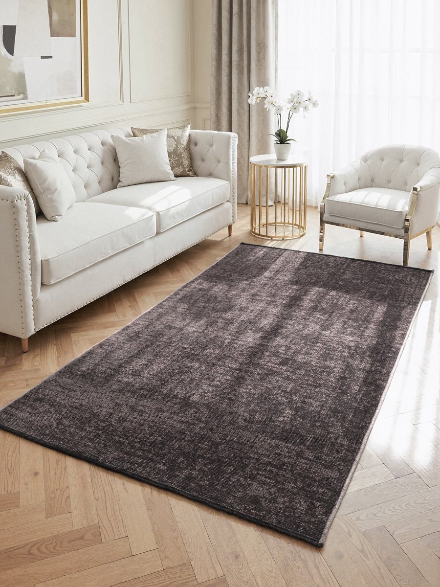 flycarpets Prisma - Laagpolig Vloerkleed - Vintage / Modern Tapijt - Bruin - 80x250 cm Loper