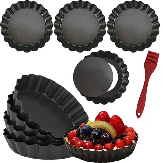 Moules à tartelettes YONO - Mini moules à tartelettes 8 cm - Moules à tartelettes - Moules à quiches à fond amovible - Lot de 8