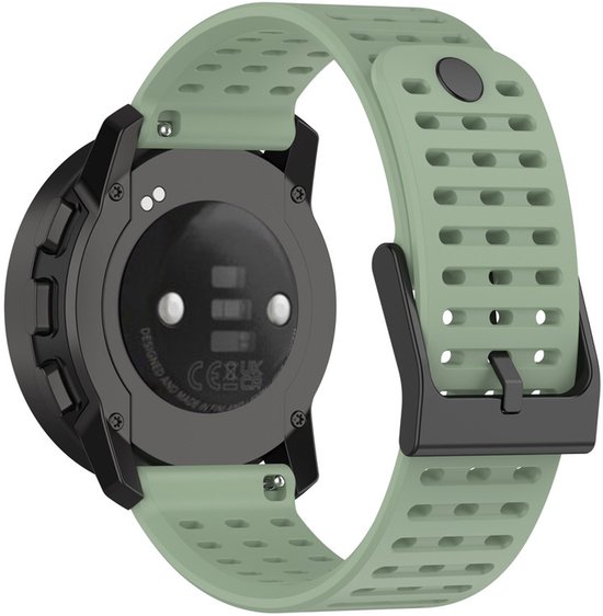Achterkant van een groen siliconen smartwatchbandje met zwarte gesp, passend op de Suunto 9 Peak (Pro).