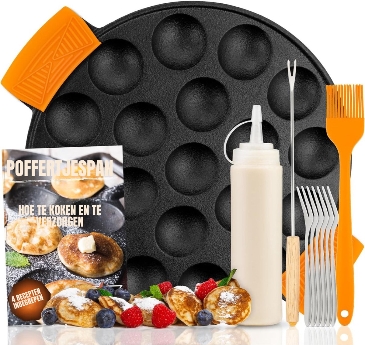 MMP® Poffertjesmaker - Poffertjespan - Antiaanbaklaag - Inductie en Elektrisch - 19 Poffertjes - 25x24x5cm - Zwart