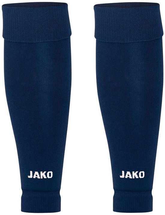 Paire de chaussettes de football JAKO bleu marine avec inscription blanche 'JAKO'.