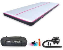 MMS AirTrack Advanced Turnmat – 400x150x15 cm – Extra Brede Opblaasbare Gymmat – Incl. Elektrische Pomp en Draagtas – Roze