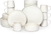 Service de table Deleca Kyoto pour 6 personnes - Tasses à café avec anse / Bols / Grandes Assiettes et petites assiettes - Noël 2025 - Style Japandi - Faïence Massief - Wit mat / 24 pièces