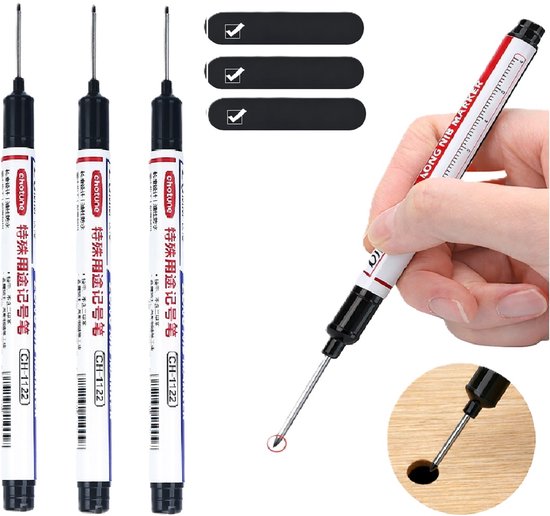 Verlengde Permanente Marker Set (3 stuks) – Zwart – 20 mm Lange Punt