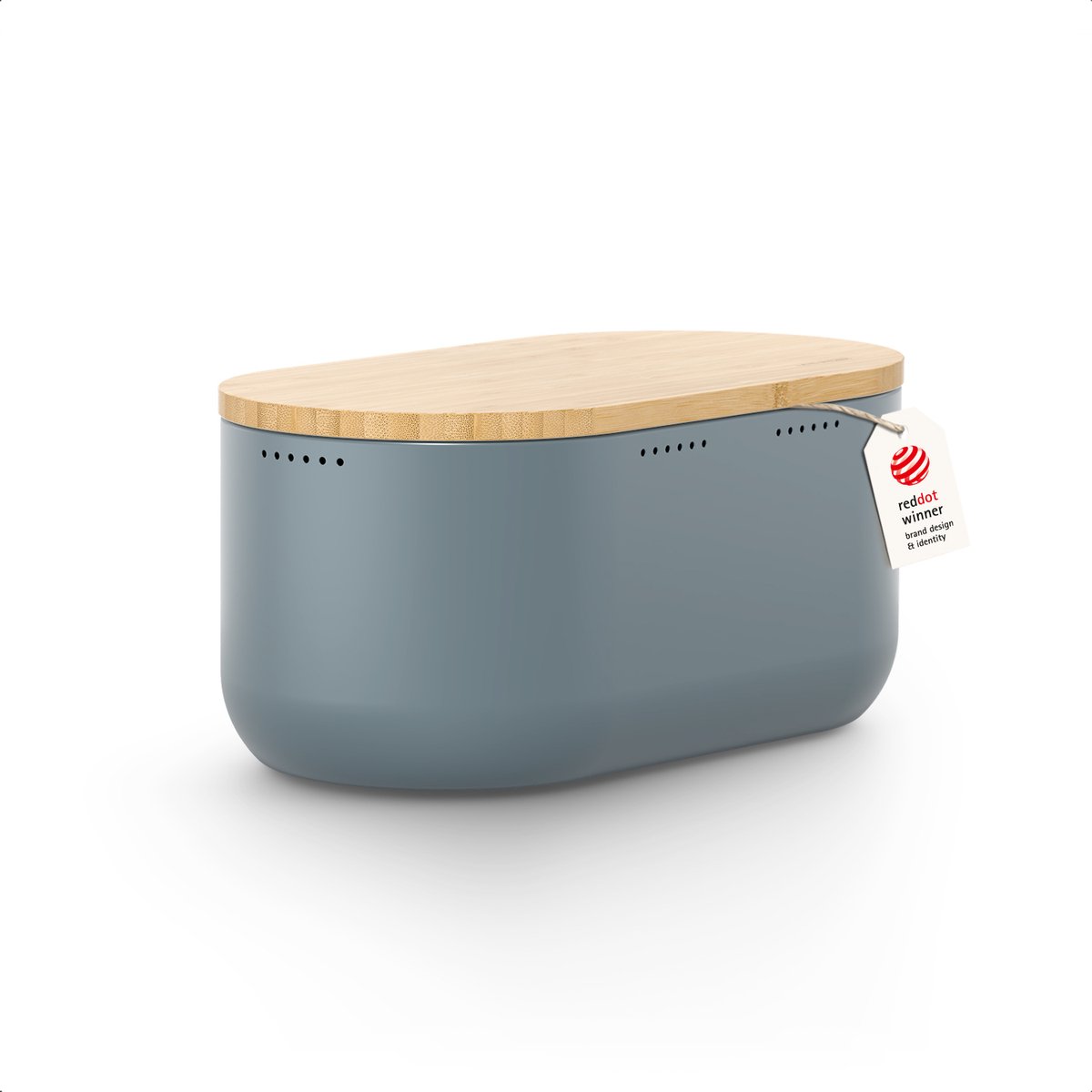 LARS NYSØM Ægte Broodtrommel - Bamboe deksel bruikbaar als snijplank - 35,5x18,5x15,8cm (Stone Blue)