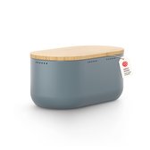 LARS NYSØM Ægte Boîte à pain - Couvercle en bambou utilisable comme planche à découper - 35,5x18,5x15,8cm (Bleu pierre)