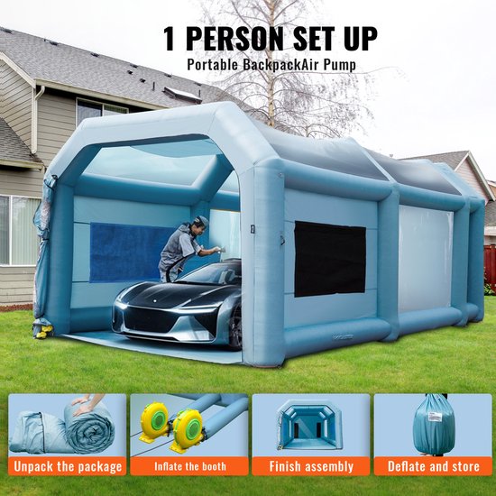 Opblaasbare spuitcabine voor het spuiten van auto's, 26 x 15 x 11 ft met filters en dubbele ventilatoren van Merkloos — afbeelding 2