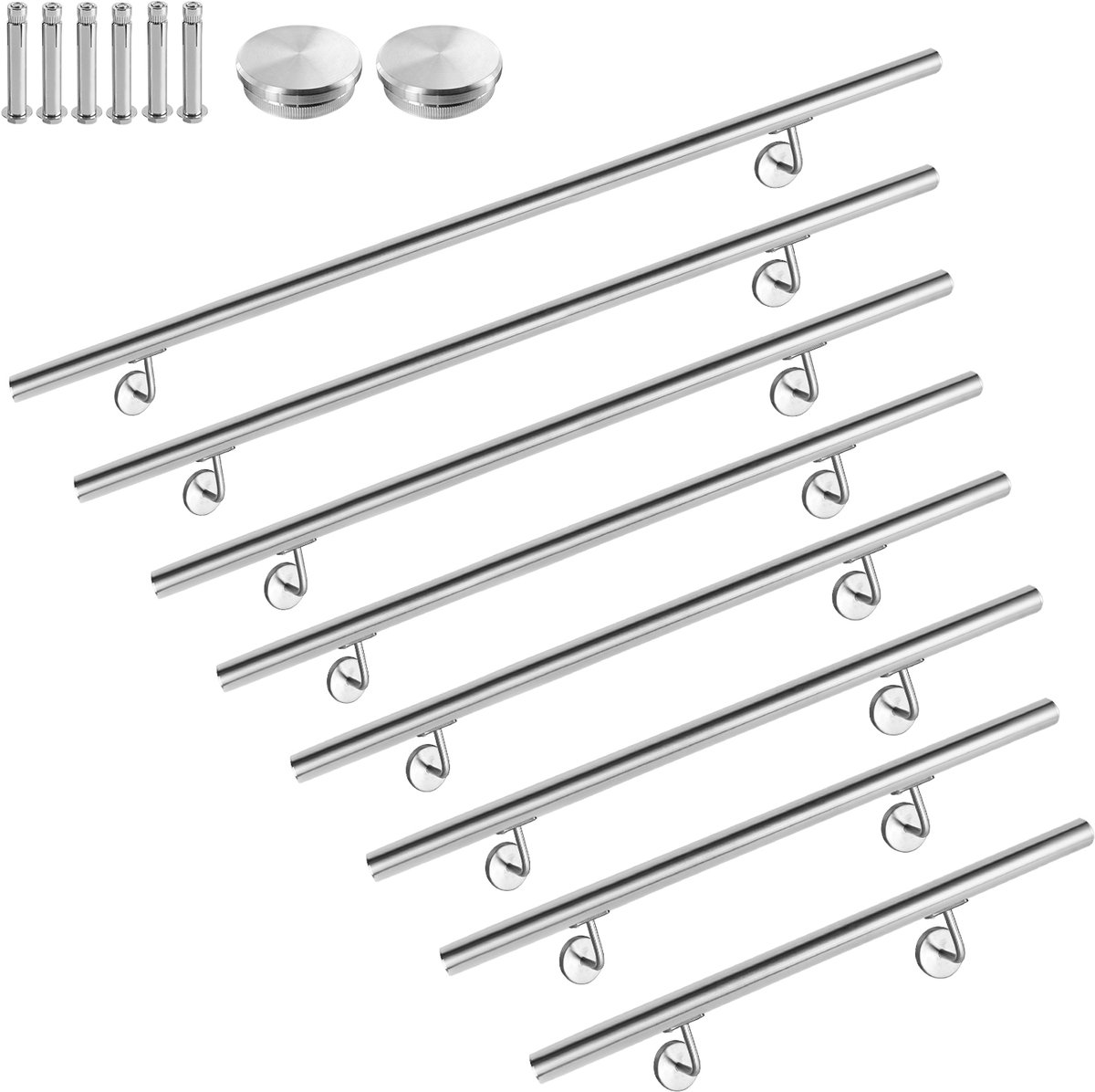 Aufun Roestvrijstalen Leuning Trapleuning voor Trappen Balustrade Balkon Binnen & Buiten, met Wandbevestiging en Montagemateriaal, Lengte: 60 cm, Zilver