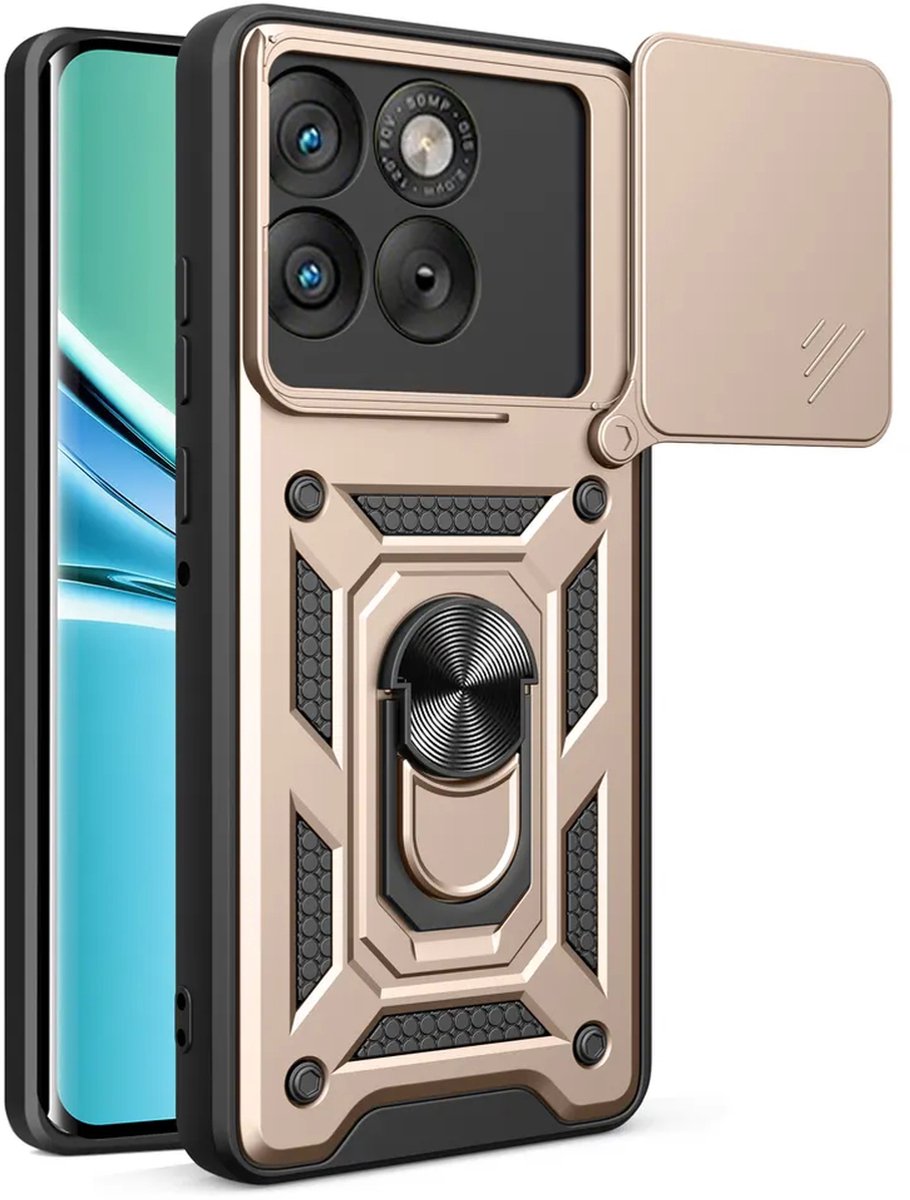 MobyDefend Hoesje - Geschikt voor Motorola Edge 70 - Pantsercase Met Draaibare Ring - Goud