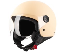 VINZ Duoro Jethelm met Vizier - Scooterhelm voor Vrouwen - Motorhelm Dames - ECE 22.06 goedgekeurd - Mat Creme - M