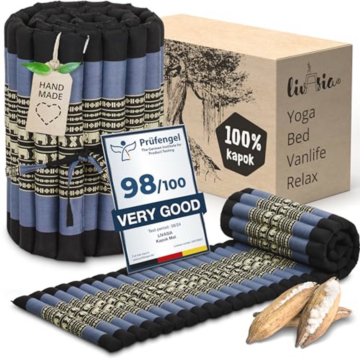 Rolmatras voor Buiten en Binnen - 200x50x4,5 cm - Handgemaakt Gastenbed met Kapokvulling - Perfect voor Yoga en Kamperen