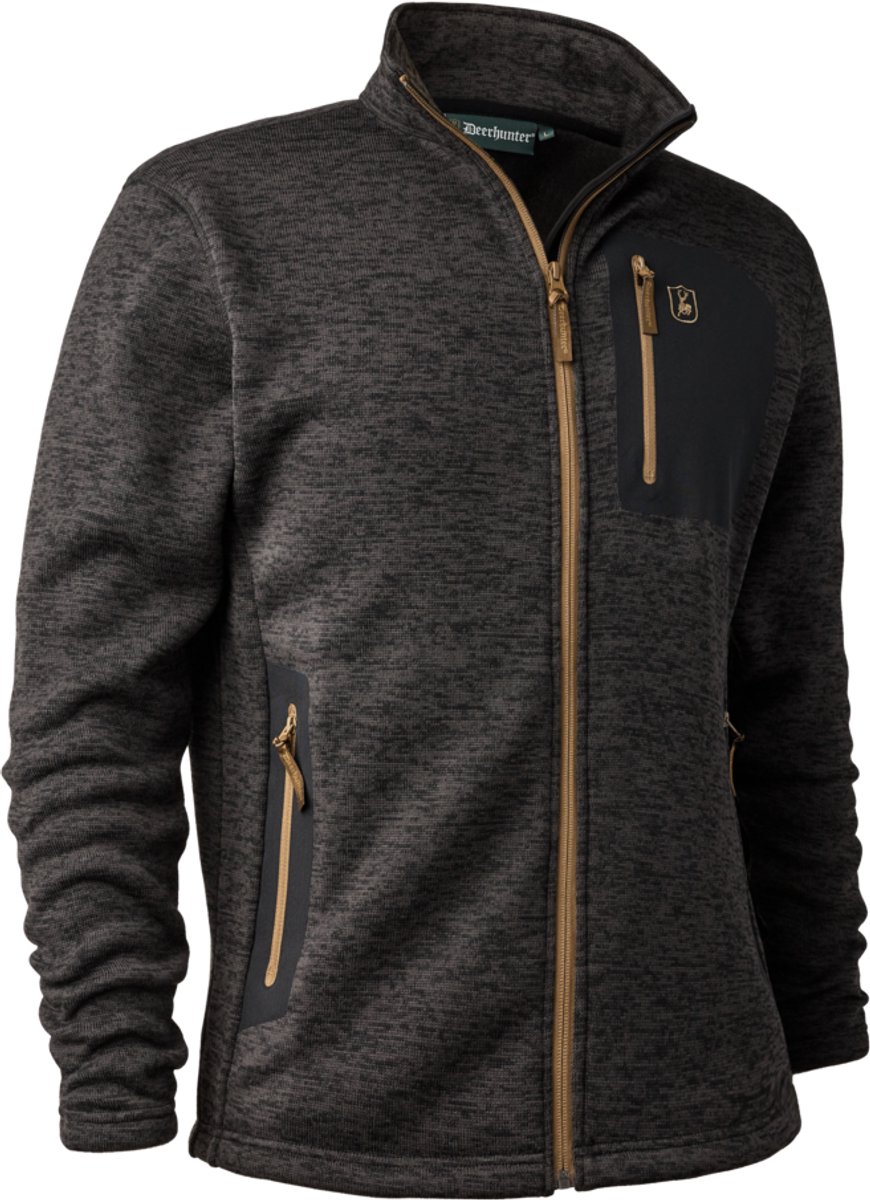 Deerhunter Sarek Knitted Jas- Dark Grey Melange-Winddicht Fleece Outdoor Fleece Maat 4XL