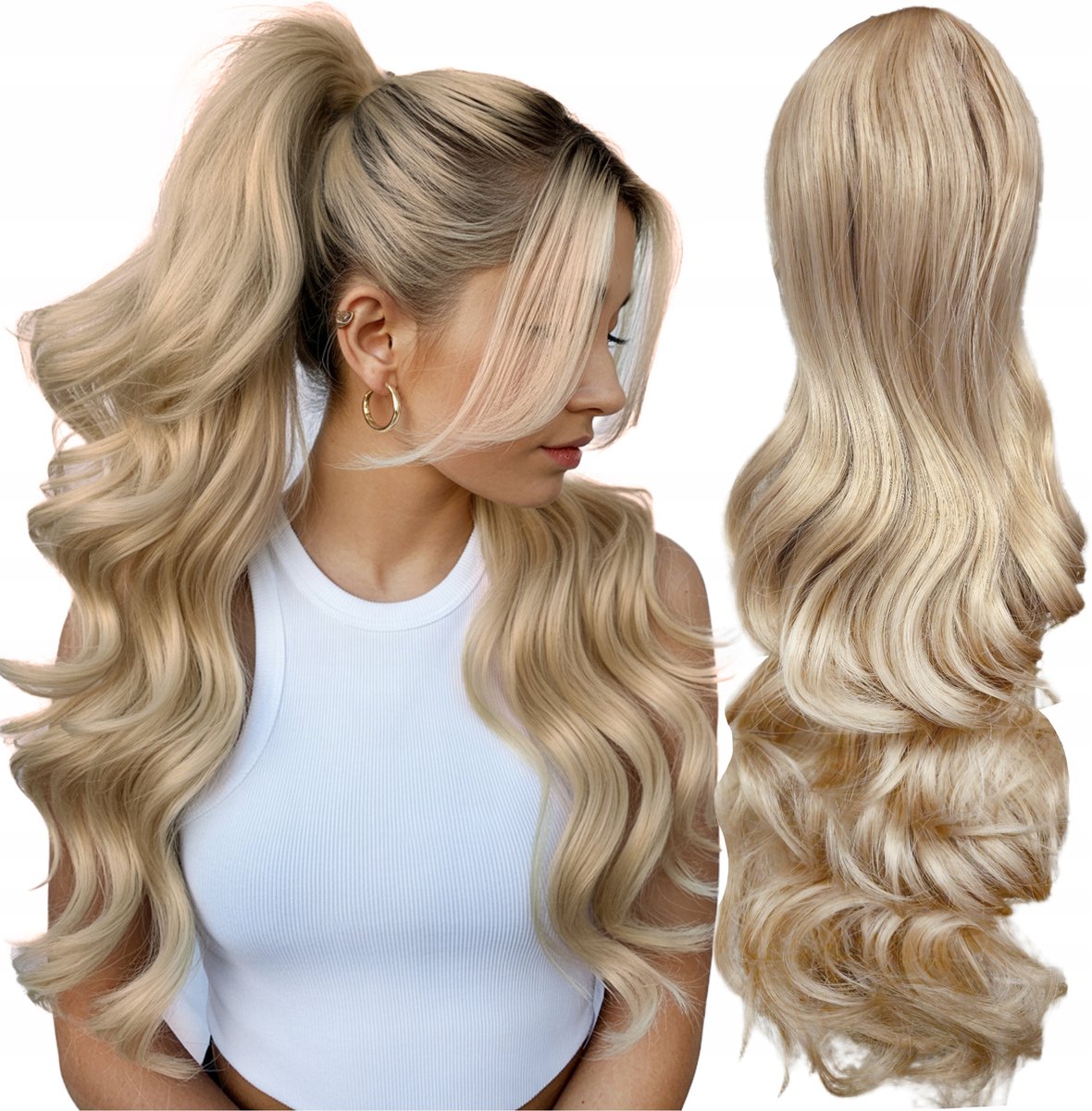 Blond Krullende Paardenstaart Clip-in Haarstuk 60cm 200g