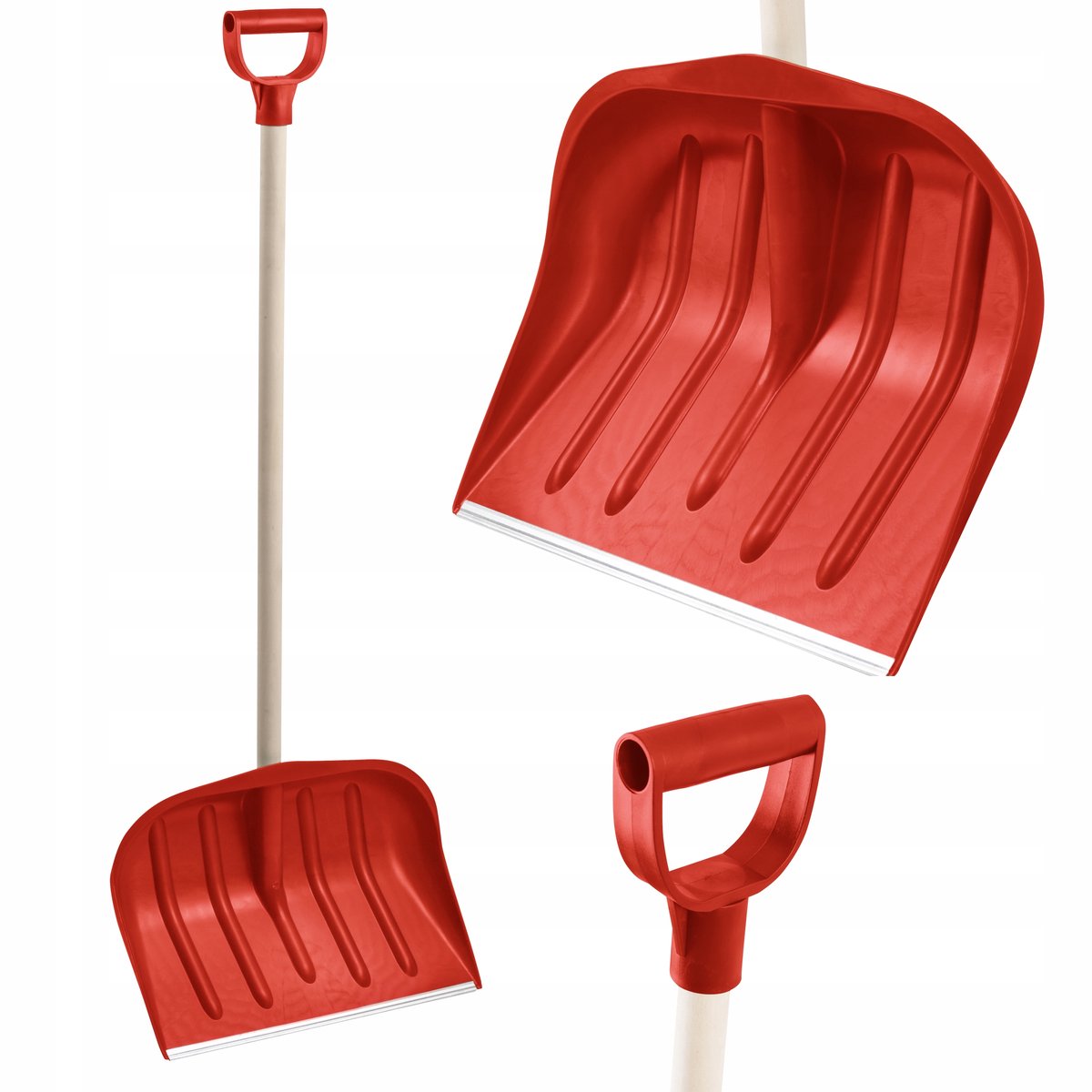 Merkloze Sneeuwschuiver met Houten Steel - 140cm Rood