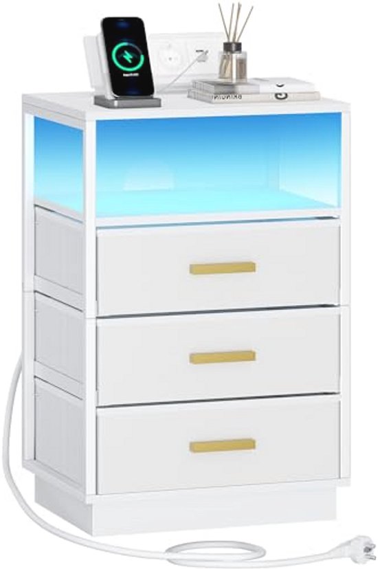 CASARIA® Set van 2 Houten Nachtkastjes 40x28x55cm 2 Lades Touch Led- verlichting Kabeldoorvoer Nachttafeltje Ladekastje Antraciet