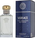 Versace The Dreamer pour homme Eau de Toilette met een gouden dop en een glazen fles met Medusa-reliëf.