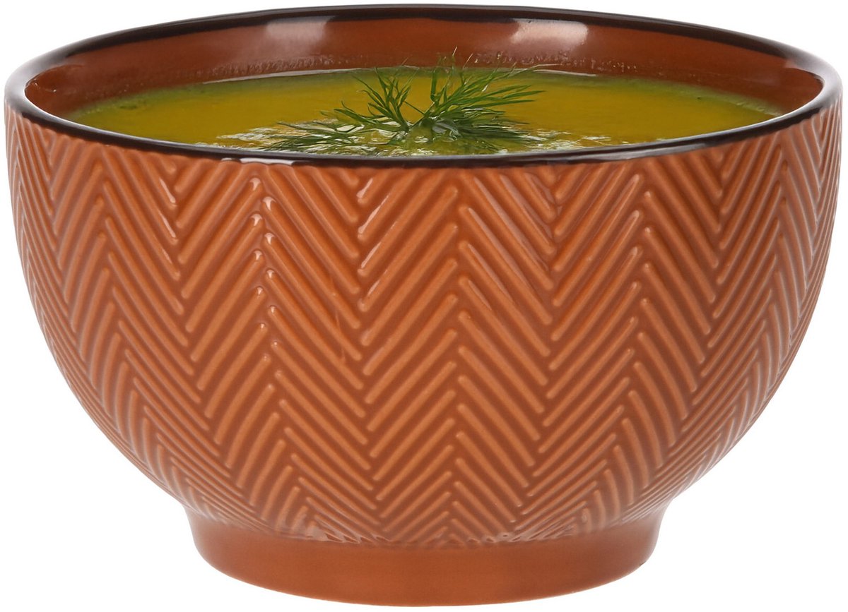 Siaki Soepkom Fishbone - terra - 14 x 8 cm - keramiek - kommetjes/schaaltjes - 680 ml