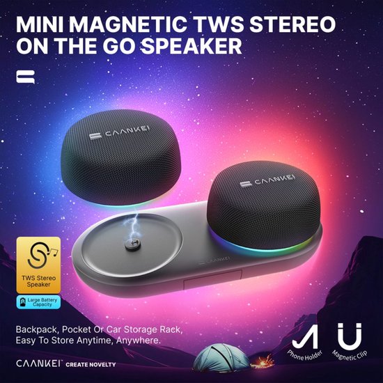 Caankei Draadloze Bluetooth Speaker - Speaker met RGB licht - Stereogeluid - met Magneet - Met Telefoonhouder van Merkloos — afbeelding 2