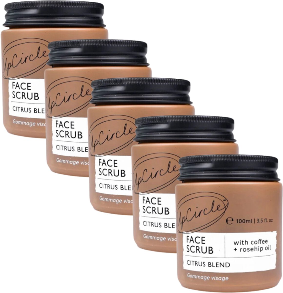 UpCircle Gezicht Scrub - Upcycled Koffiedik - Rozenbottel - Citrus -99% Natuurlijk Ingridienten - 5 x 100 ml