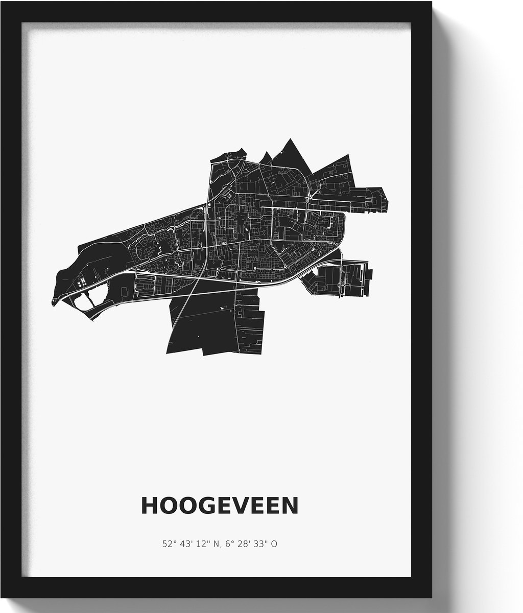 Poster Hoogeveen A3 - 30 x 42 cm - Zwart/Wit (Exclusief Lijst)