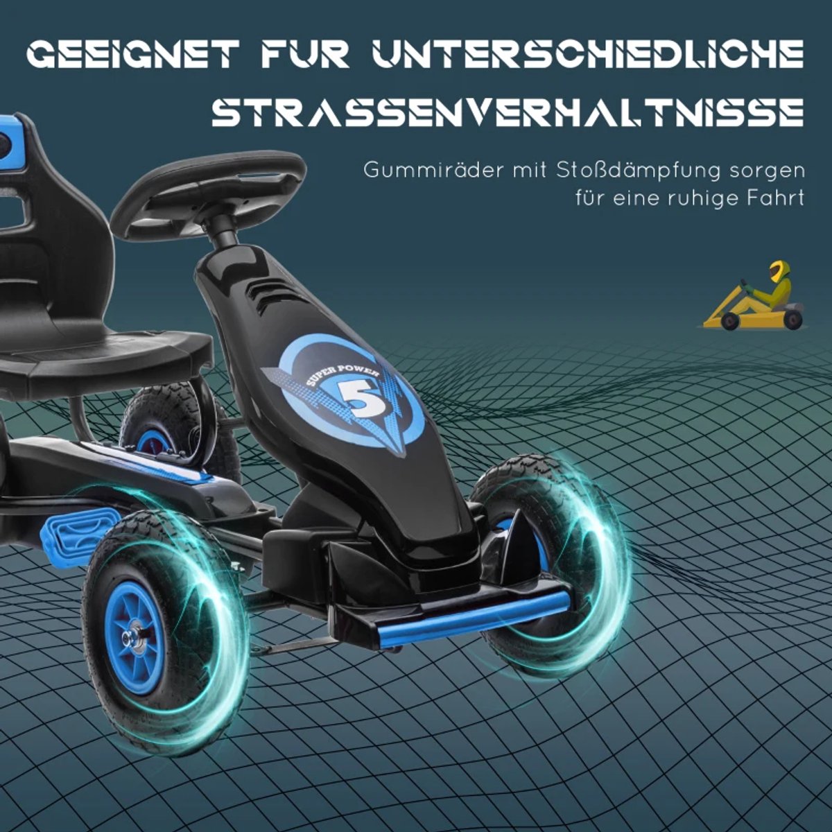 Skelter - GoKart voor Kinderen - Kinderkart met Pedalen - Verstelbaar Zadel - 5+ Jaar - Geschikt voor Binnen en Buiten - Blauw+Zwart — afbeelding 6
