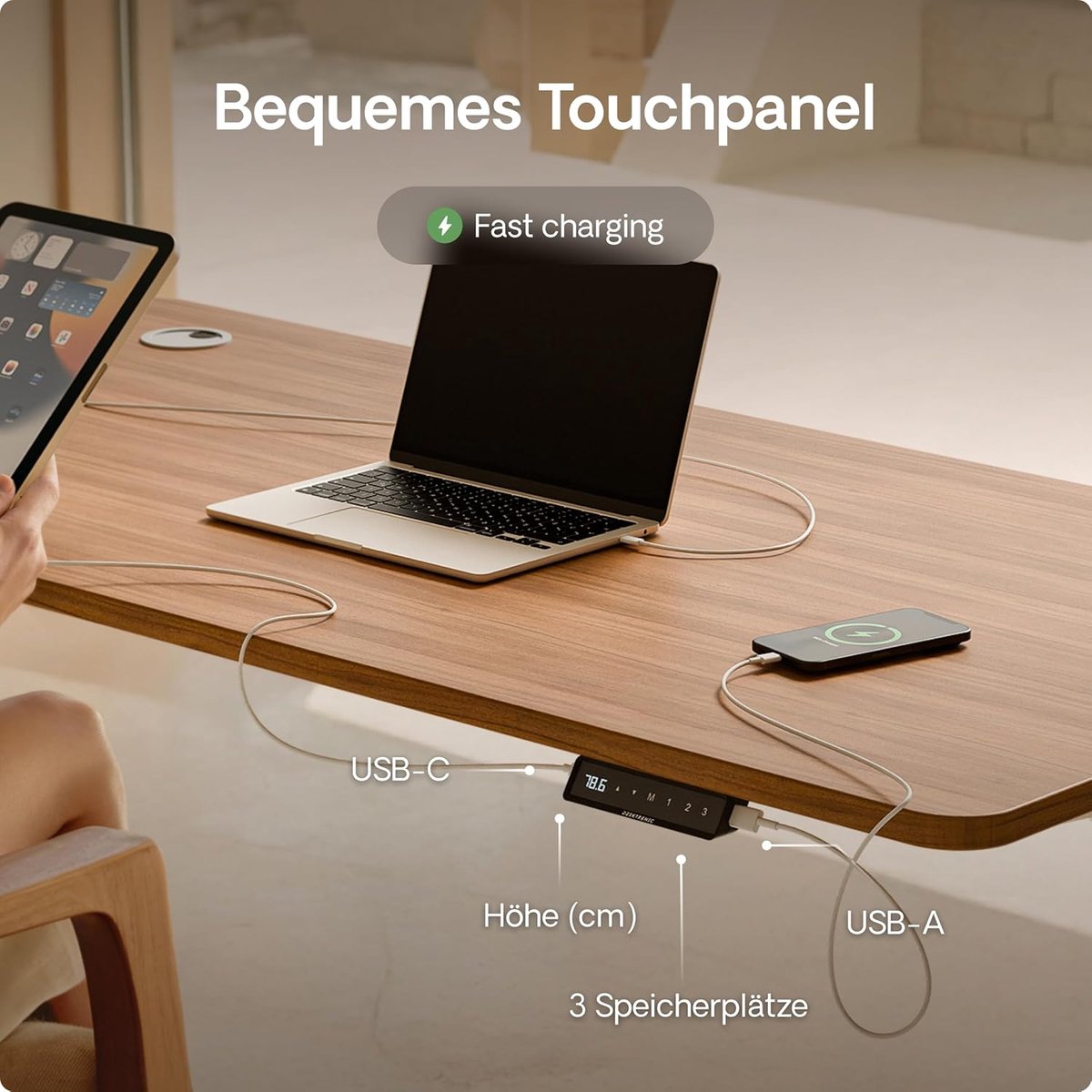 Novihome Duo Elektrisch Zit-Sta Bureau 200x80 cm – Fluisterstille Dubbele Motor – 160 kg Belastbaar – Memory Touchscreen – USB & USB-C – Ergonomisch Verstelbaar Bureau NoviHome