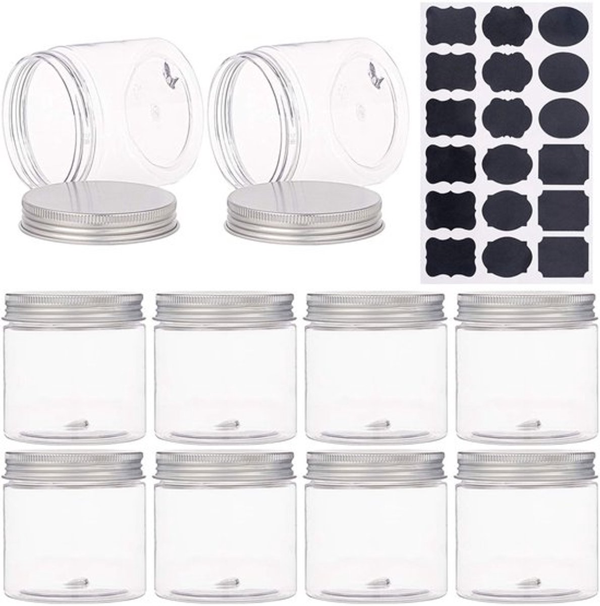 Bewaarpotjes 200 ml - Set van 9 - Doorzichtig PET met Aluminium Schroefdeksels