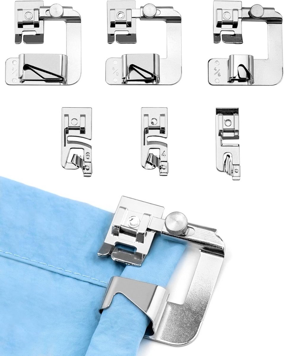 6 Delig Set Naai- en Rollingsvoetjes - 3 Smal (3/4/6 mm) + 3 Breed (4/8.6/8.8/8 inch)