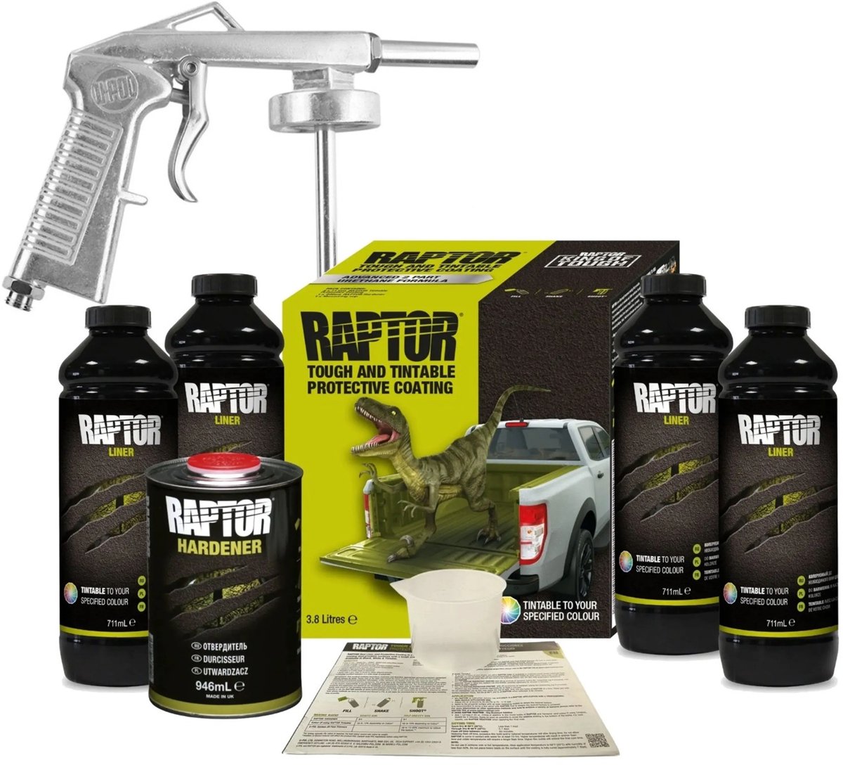 Raptor Liner 2K Bedliner Verf KLEURBAAR 4 liter + GRATIS verfspuit
