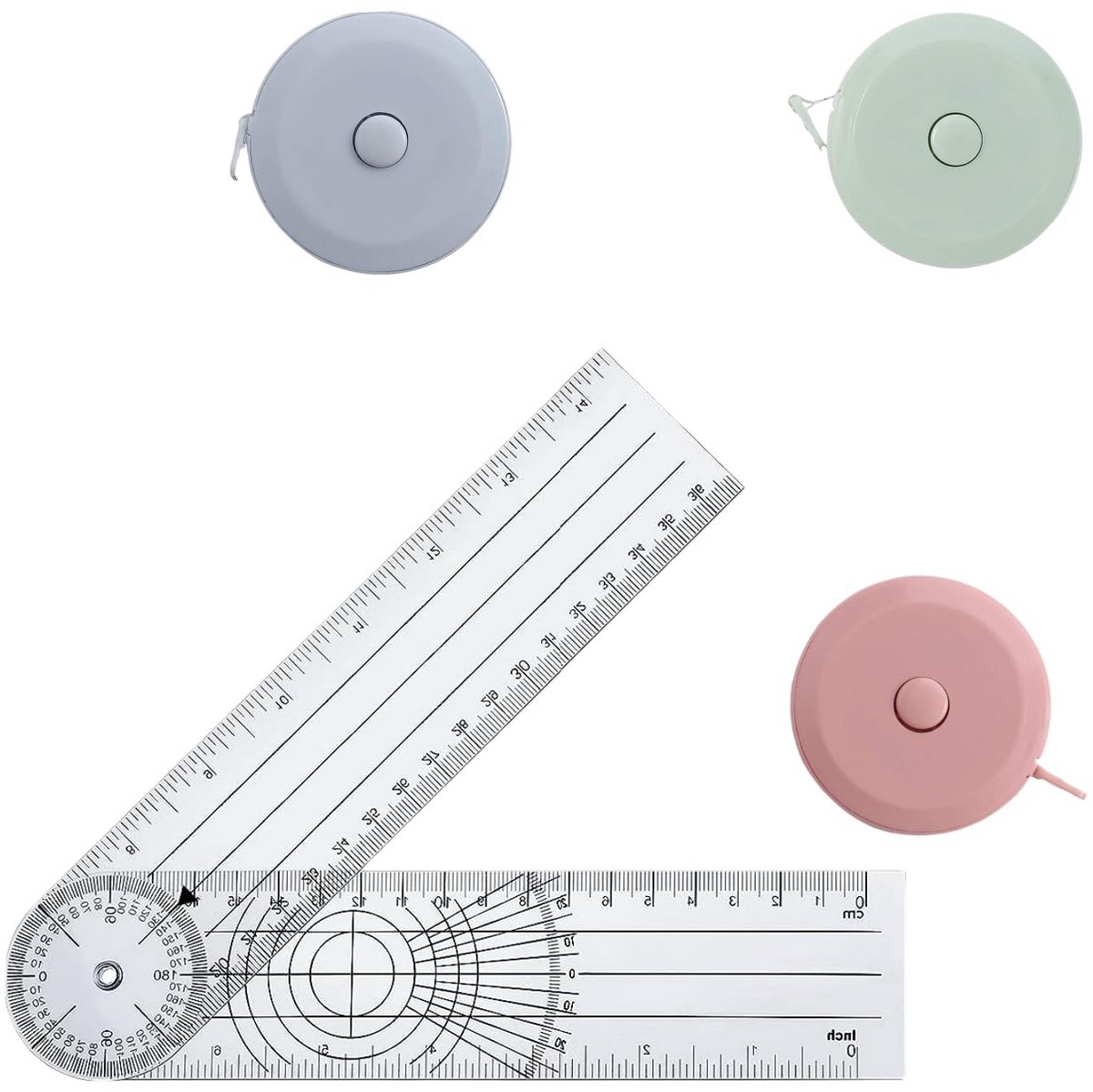 4 stuks gradenboog en meetlint set, 150 cm, scheur- en rekbestendig, geschikt voor lichaamsmetingen