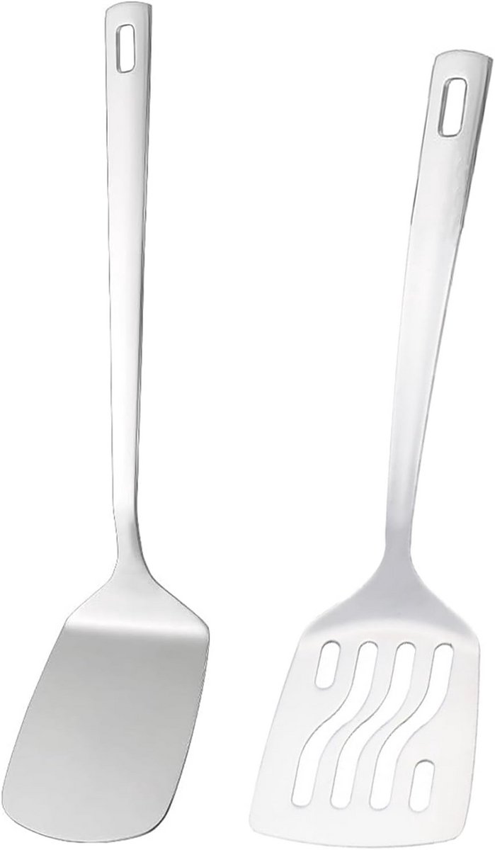 Set van 2 roestvrijstalen spatels voor het koken en bakken van biefstuk, vis en eieren