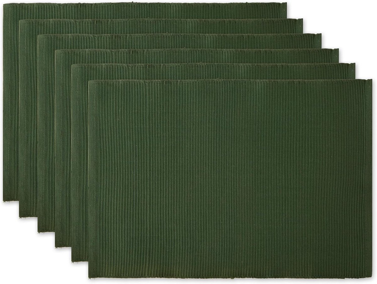 6-delige geribbelde katoenen placemat set 33x48 cm donkergroen
