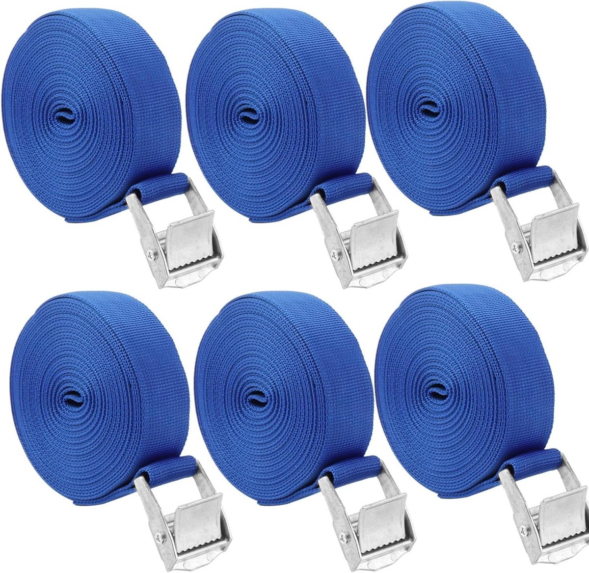 Ronte - Spanbanden Set van 6 Stuks, 5 Meter x 25 mm, Verstelbaar en Zwaar Belastbaar, Voor Fietsendrager en Autobagage - Blauw