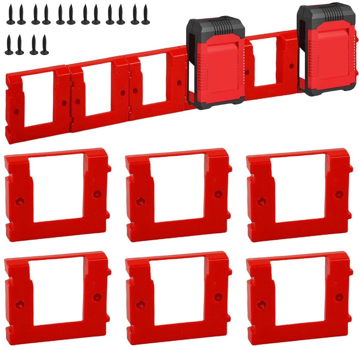 E-Ambar - Accu-wandhouder voor 18 V accu's - Set van 6 stuks met schroeven