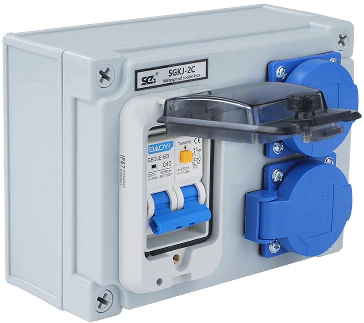 Stroomverdeler 16 A met 2 stopcontacten en 32 A FI-schakelaar - IP54 Waterdicht