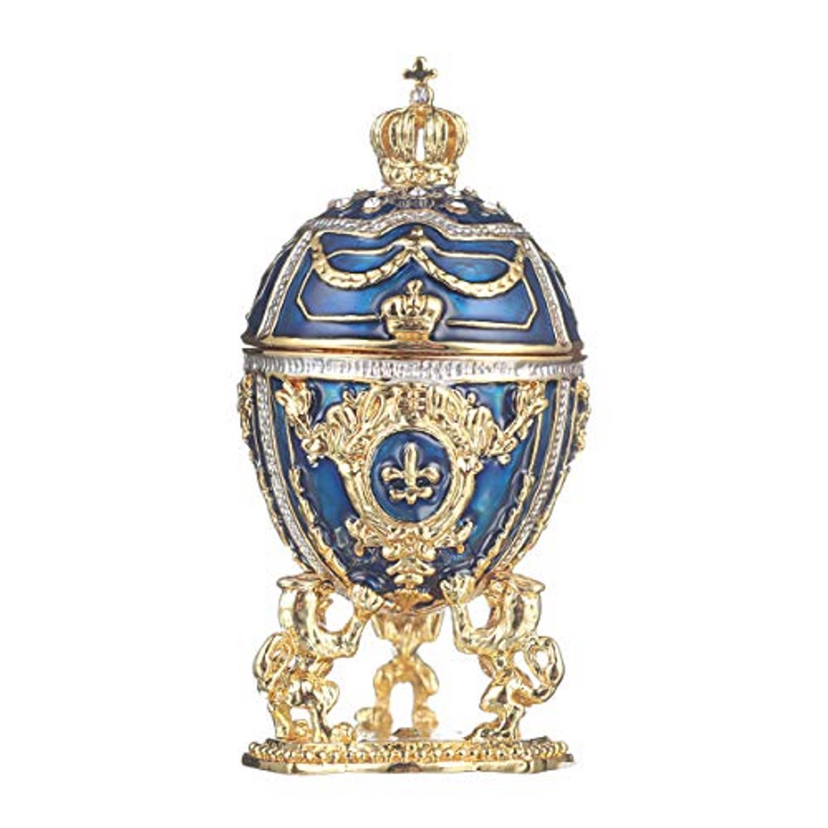 Faberge-stijl juwelendoos met leeuwen en keizerskroon - 7,5 cm