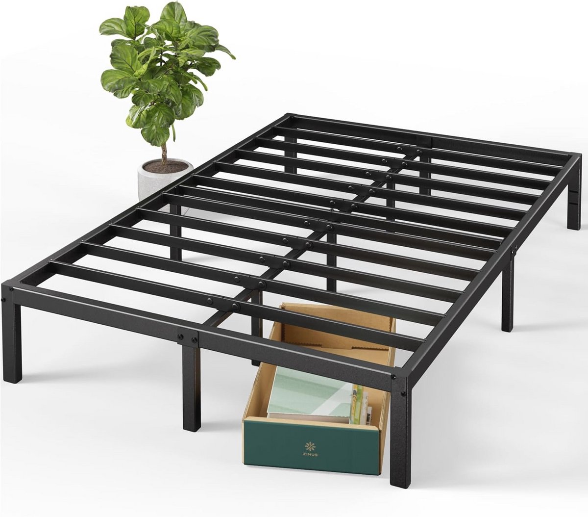 Metalen Bedframe met Platform – 36 cm Hoog, Voorhoofdeinde Compatibel, Eenvoudige Montage