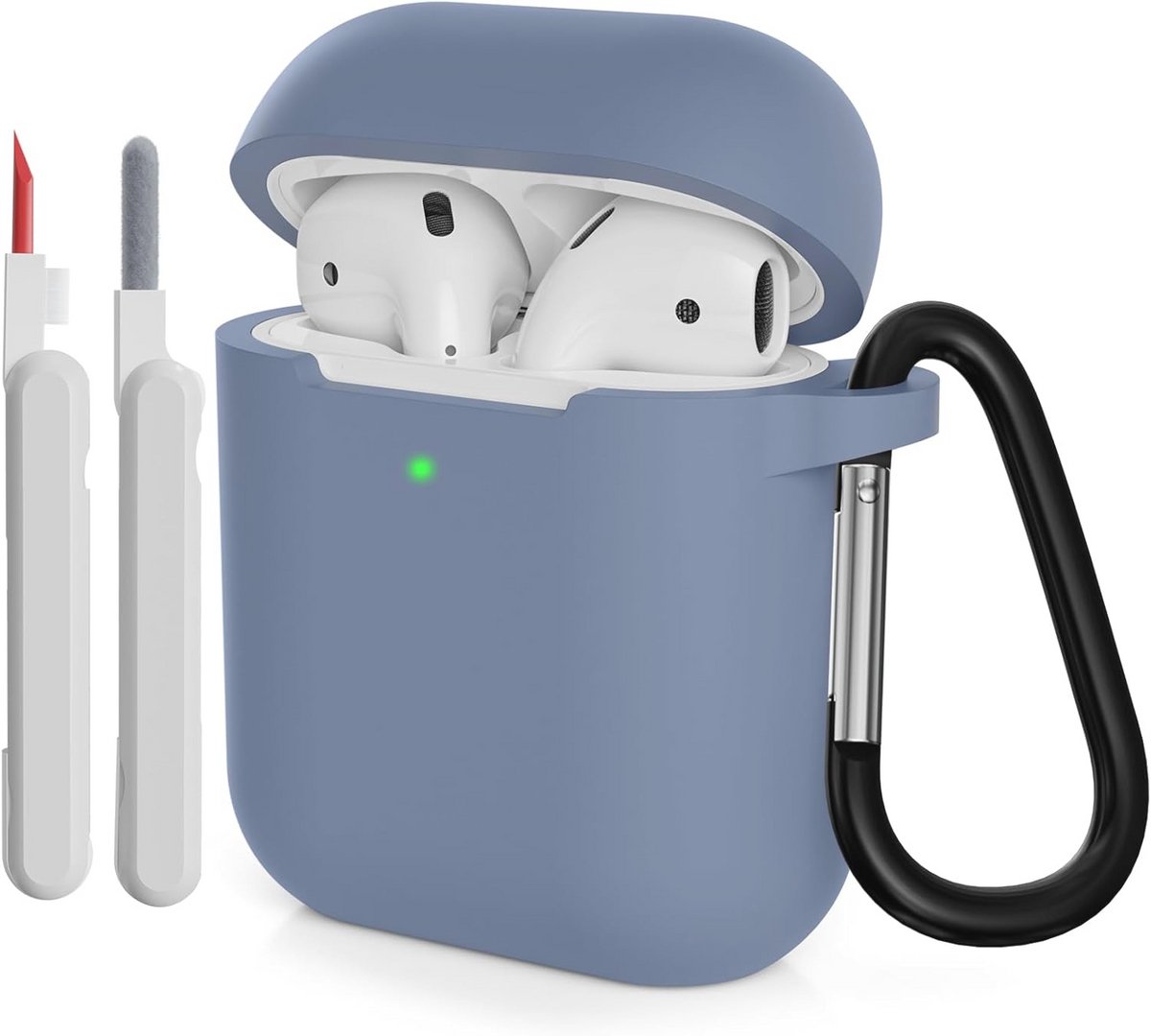 Zachte siliconen beschermhoes voor AirPods 2 met reinigingsset en karabijnhaak